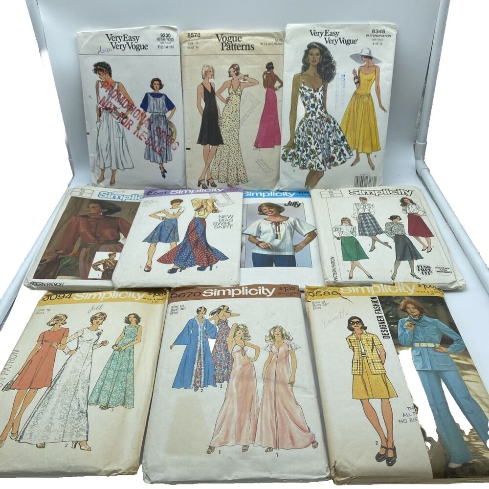 10 Vogue Simplicity Vintage Sewing Patterns Dress Robe Nightgown Skirt 70s-90s
